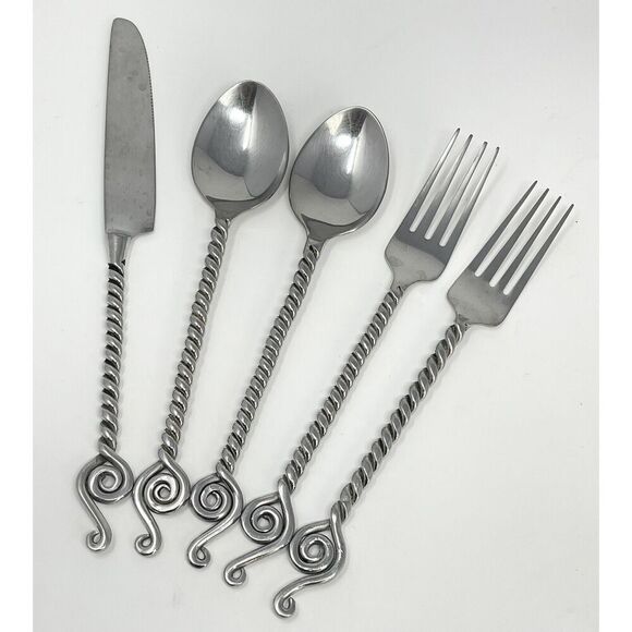 World Market Maroc Twist 1 Dinner Knife  2 Dinner Forks 2 Dinner Spoons Set Of 5 - Picture 1 of 6